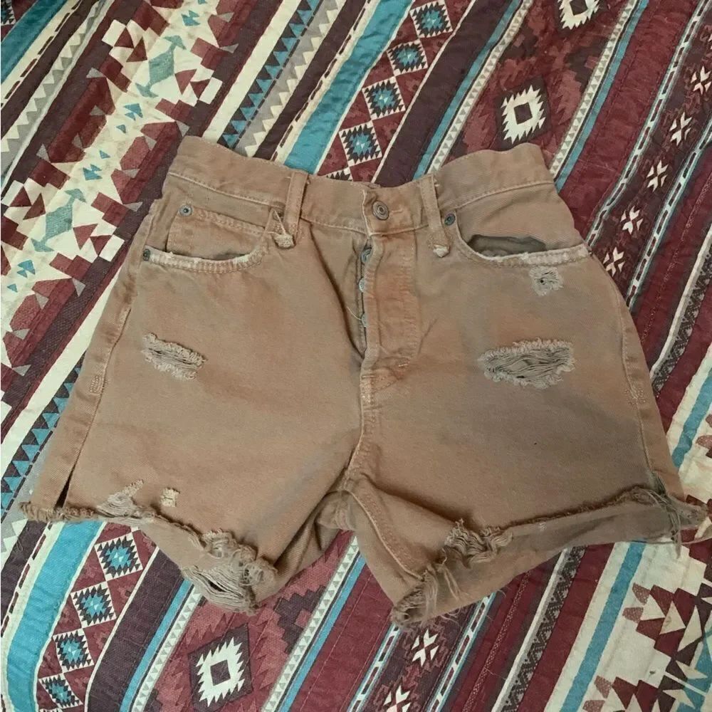 We The Free Tan Distressed High Rise Shorts size 24